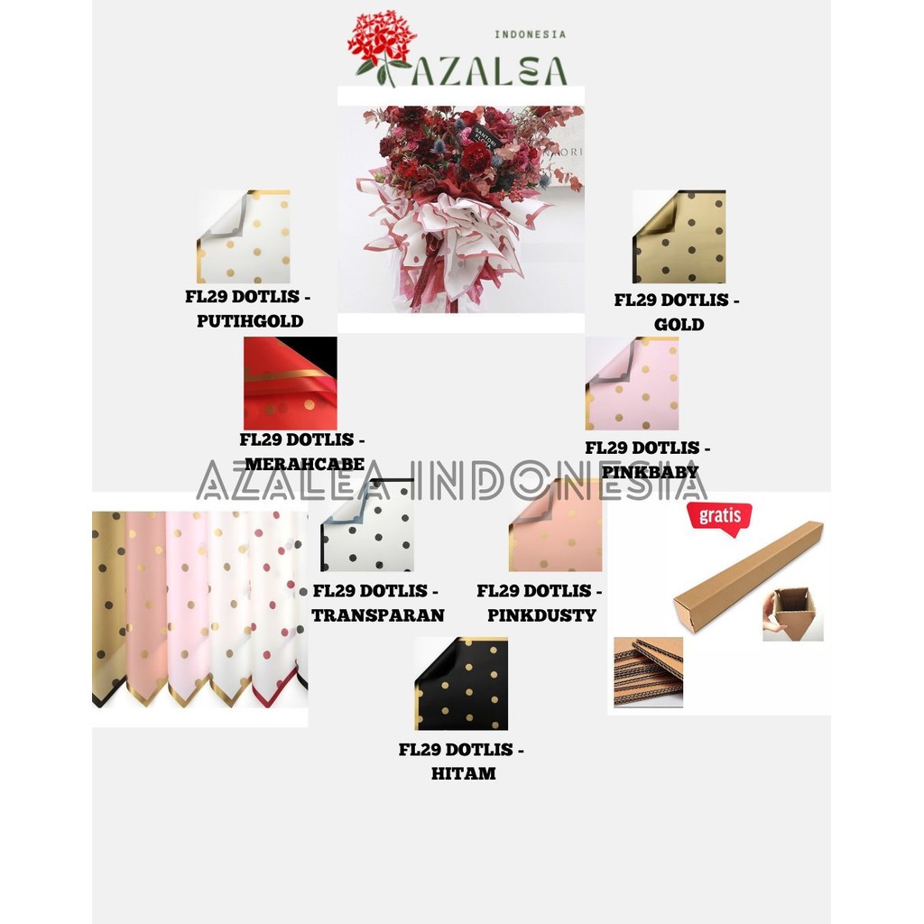 

AZALEA - (5 LEMBAR) - FL29 DOTLIS Kertas Bunga Paper Buket Motif Polkadot List Transparan Florist Kado Cellophane