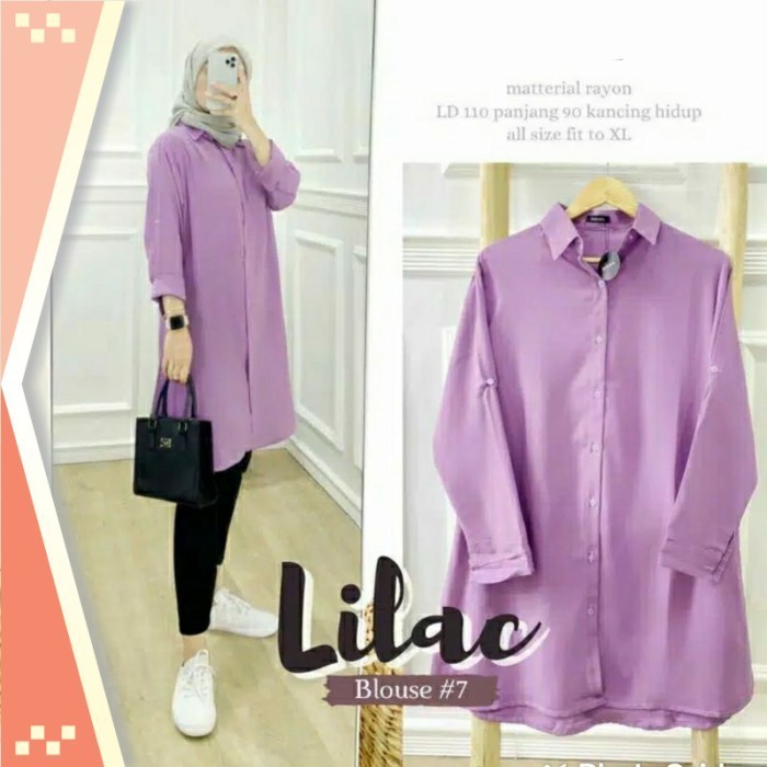 Tunik Premium Korean Style /Lilac kemeja tunik panjang warna lilac lavender - XL