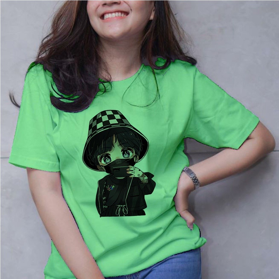 HANASA Kaos T-shirt Wanita Unisex Motif Burberry Print DTF Motif Kekinian