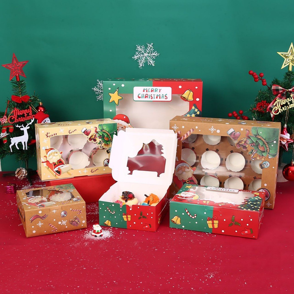 KaromahID Christmas box Natal Eggtart Box Natal Pie susu pie buah Box Xmas cupcakes isi 4 / 6 / 12 -