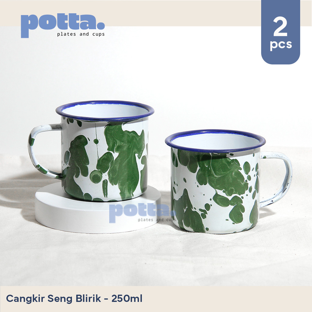 Cangkir Seng Jadul Motif Blirik Hijau 7cm - 2pcs Gelas Kopi Vintage