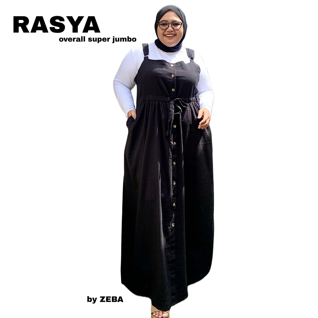 Zeba | Rasya Gamis Overall Jumbo LD 120 130 140 150 Linen Angel Adem Simpel Cantik Army Denim Black