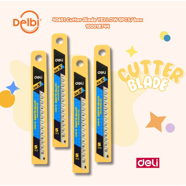 

DELI - ISI CUTTER / ISI ULANG PISAU KECIL / REFILL CUTTER 40651 Cutter Blade YELLOW 5PCS/ box DELI PISAU ISI 5