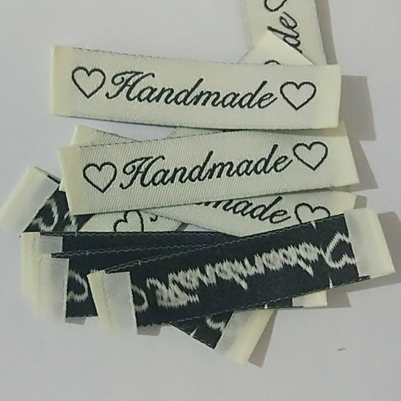 

500PCS Custom cream white Garment Labels End fold 6 * 1.5 cm handmade with love polyester cloth woven label