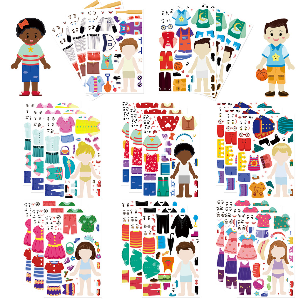 

8PCS Children's Dress Up Puzzle Stickers Cute Cartoon Creative Fun Children's Puzzle Account Material Waterproof Stickers