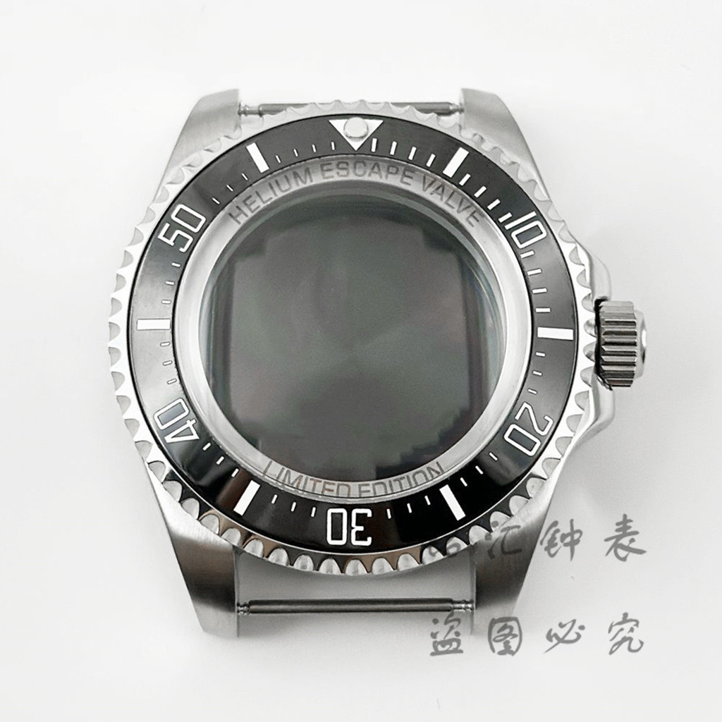 44MM SEA Big Black Ceramic Bezel Silver DEEP Homage Sapphire Crystal Wat  Case Fit NH34 NH35 NH36 4R