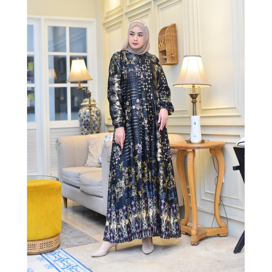NEW -Gamis Sutra Import // Gamis Motif Terbaru // Gamis Silk Busui - bROWN, M