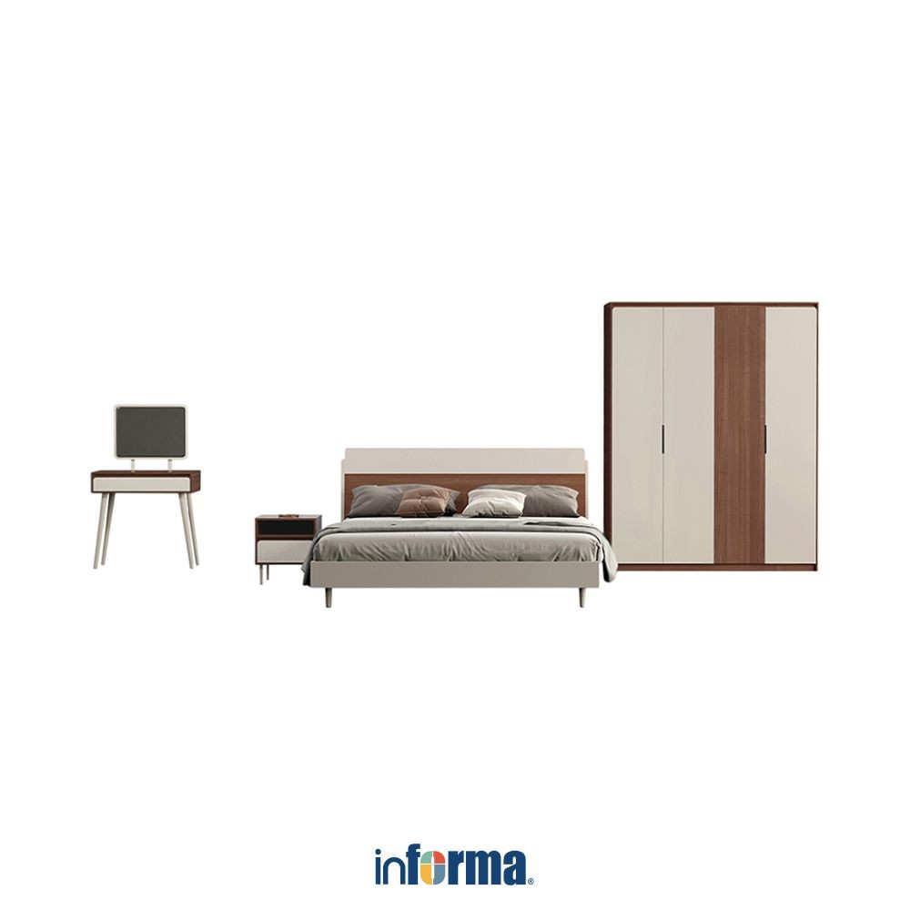 Informa Informa 180X200 cm Harvey Set Kamar Tidur Walnut Set Bedroom Furniture Kamar Tidur Set Ranja