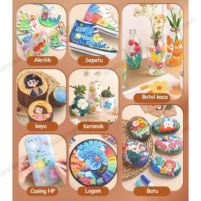 

Ay00! Hightune Acrylic Marker Set Spidol Akrilik DIY Painting Spidol Pastel Pulpen Highlight Drawing