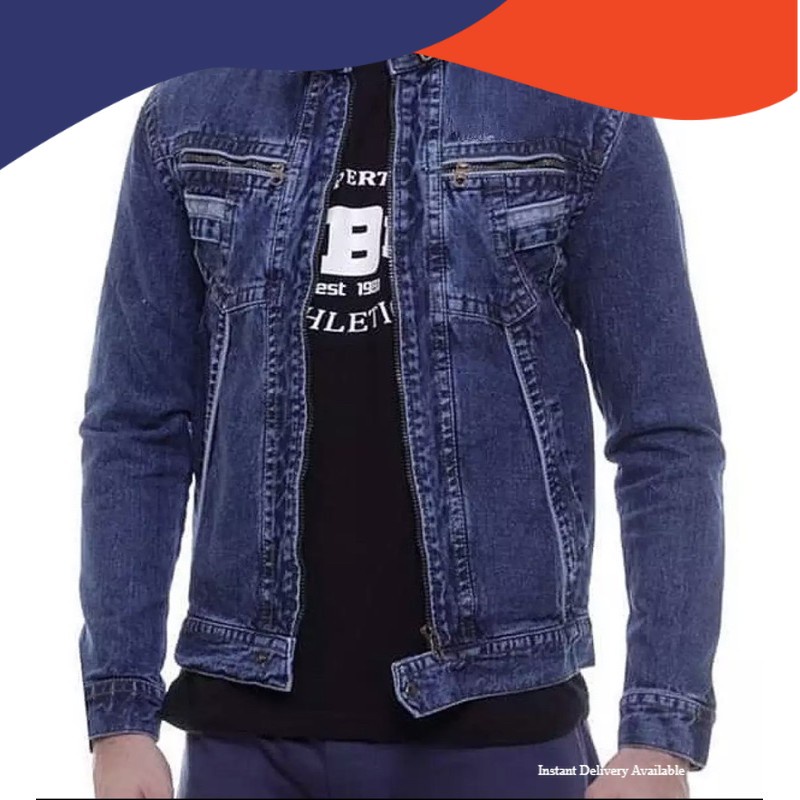 JAKET JEANS PRIA KERAH TINGGI RESLETING JAKET JEANS COWOK TB BANDUNG MURAH JEANS BOMBER/ Stylish