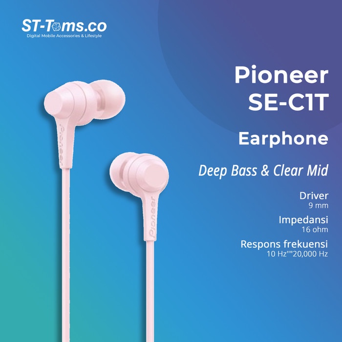 Terlaris ✨-Pioneer SE-C1T In Ear Earphone - Merah Muda