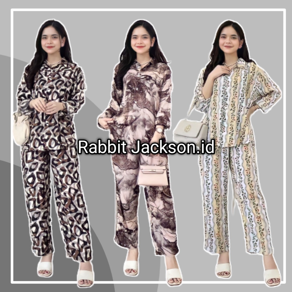 One Set Piyama Setelan Rayon Pajamas Viscose Motif Terbaru Wanita Dewasa Lengan Panjang Full kancing