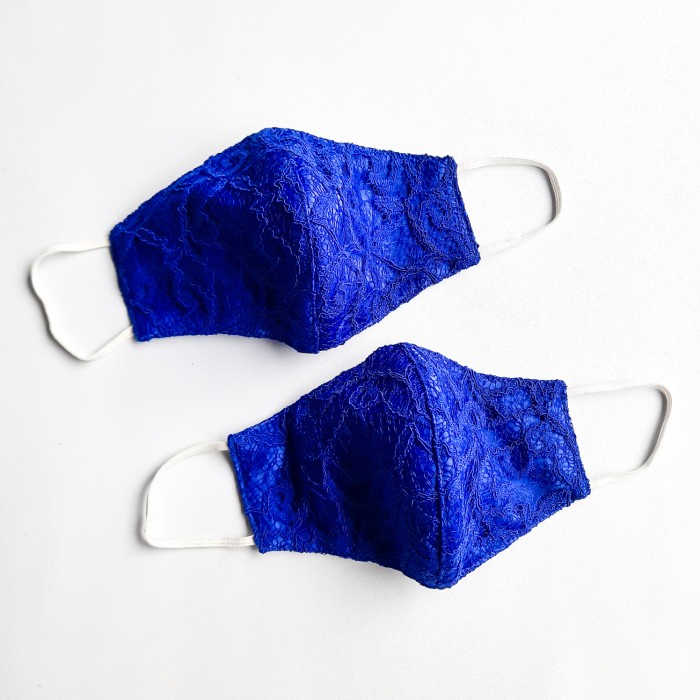 Masker Kain Pesta Fashion Brokat Lace 3 Lapis Earloop Blue Biru