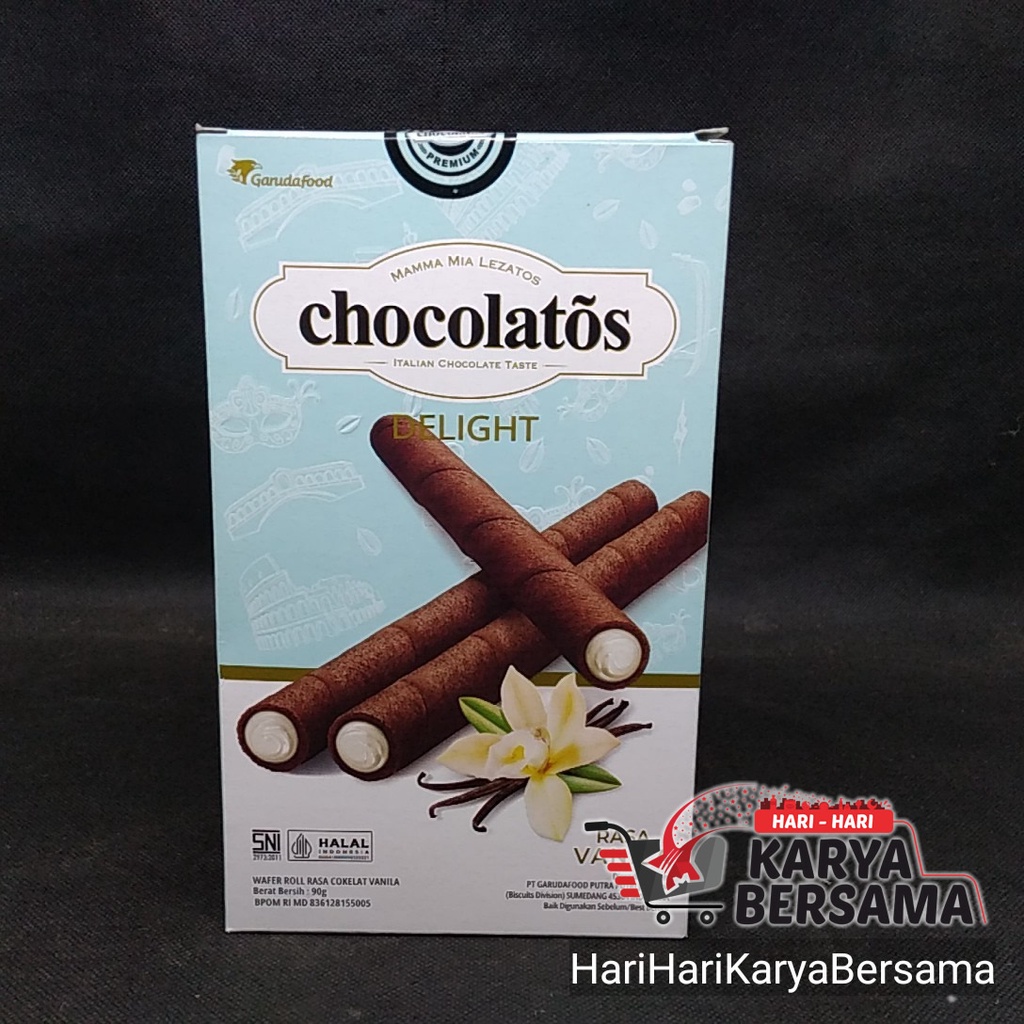 

GARUDA FOOD CHOCOLATOS DELIGHT WAFER ROLL RASA COKELAT VANILLA 90GR