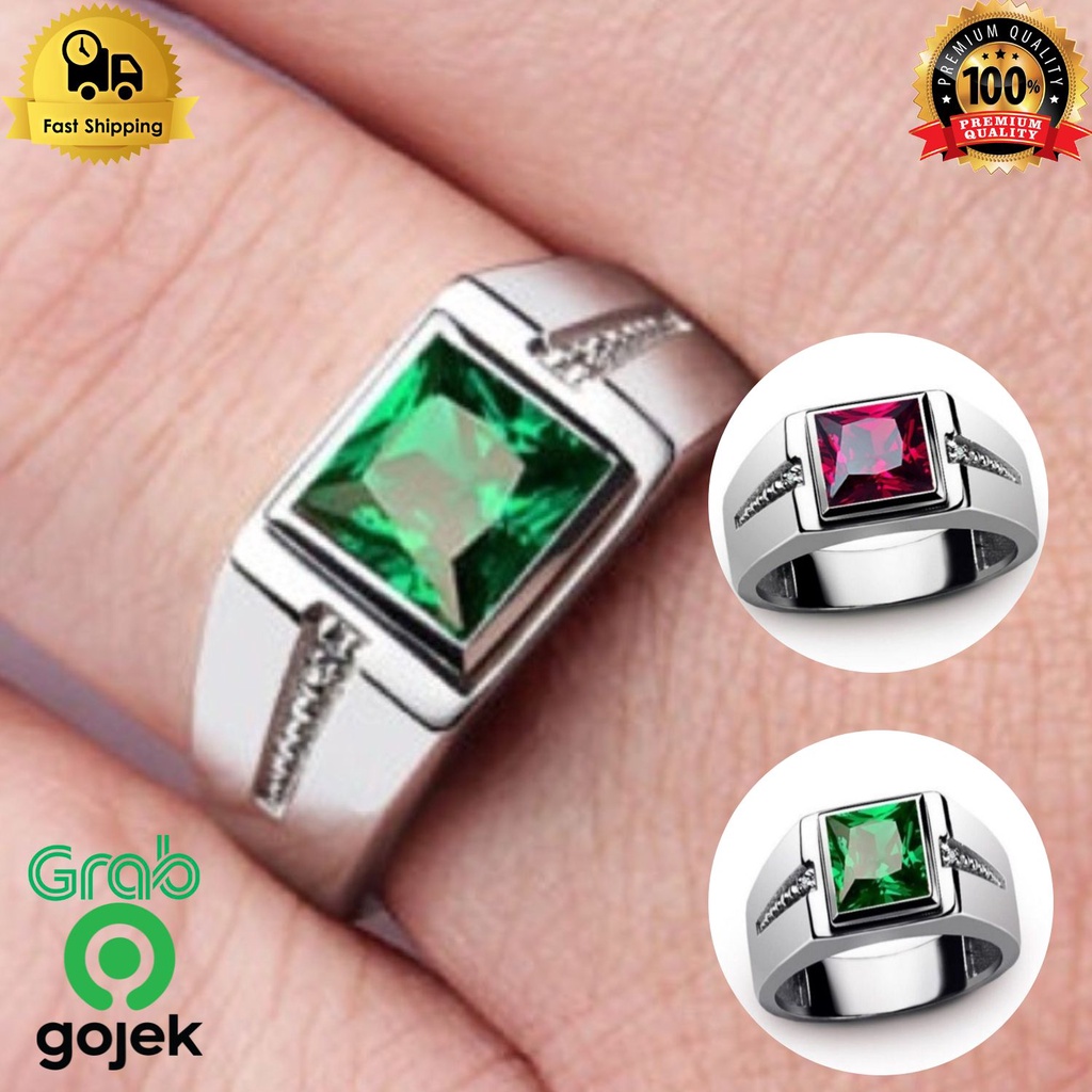 Cincin batu pria merah hijau ruby emerald silver signet men ring ,/ cincin batu / cincin batu pria /