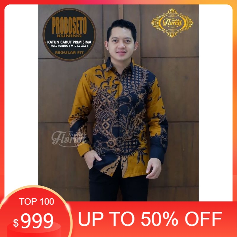 KEMEJA BATIK PROBOSETO KUNING NON FURING KATUN HALUS SRAGENAN SIZE S-XXL HIGH QUALITY/ jokowi anak