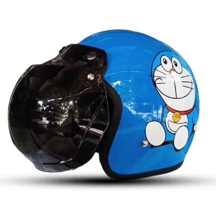 Helm Bogo  Motif Doraemon Kaca Datar Hitam Kaca datar Silver Pelangi Untuk Pria Dan Wanita SNI Dewas