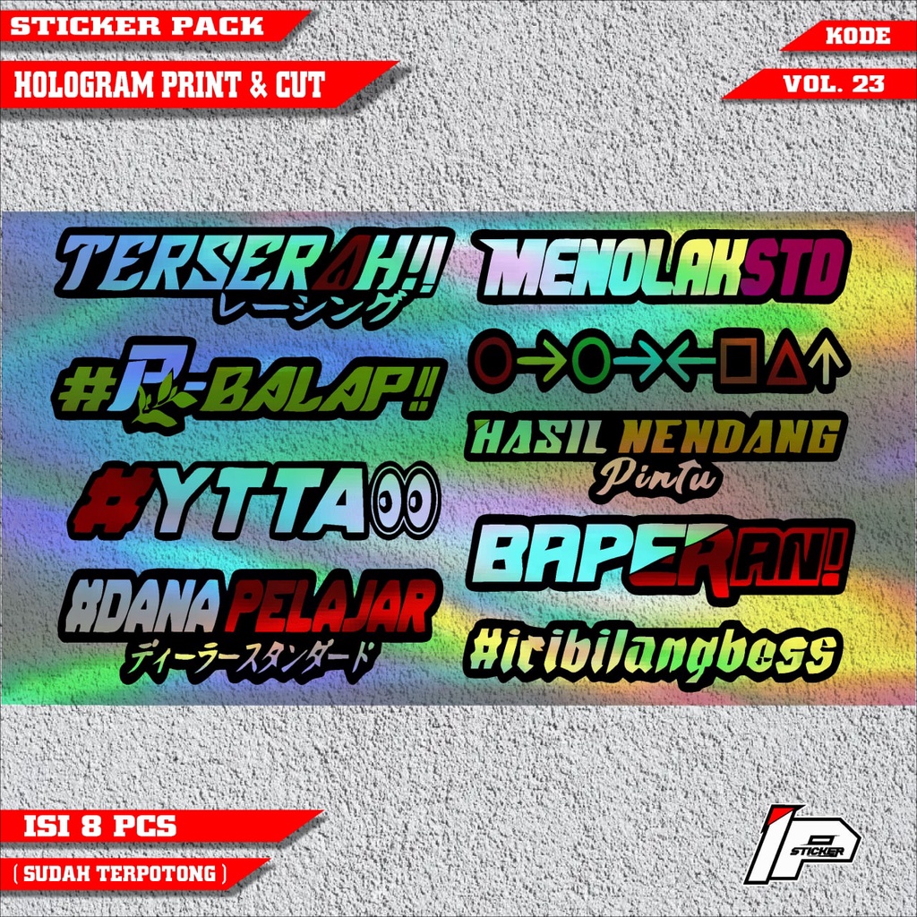 

(cod) stickerpack VOL.23 (1 lembar isi 8 pcs) sudah dipotong dan dilaminasi design ip sticker