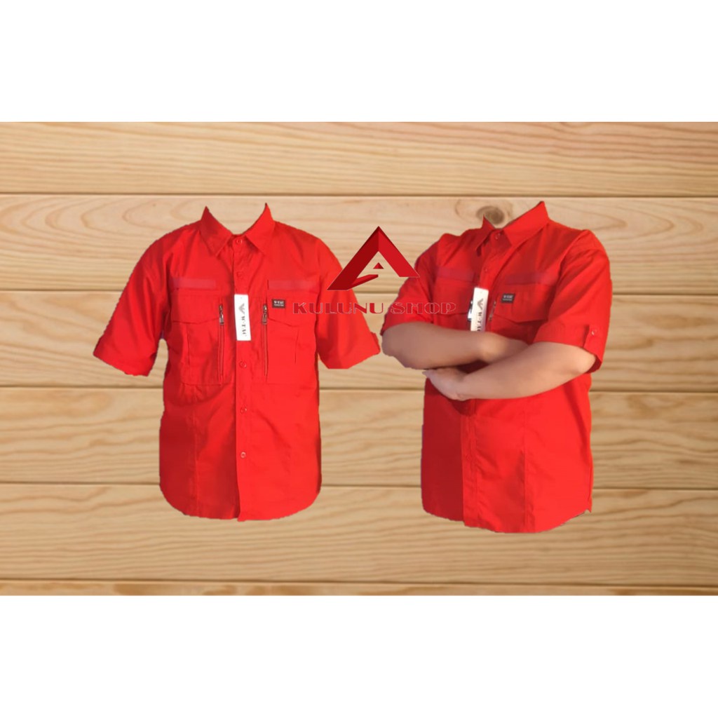 Kemeja Tactical W-tac Lengan Pendek Bahan Kain Ripstop Warna Merah - W-TAC PENDEK
