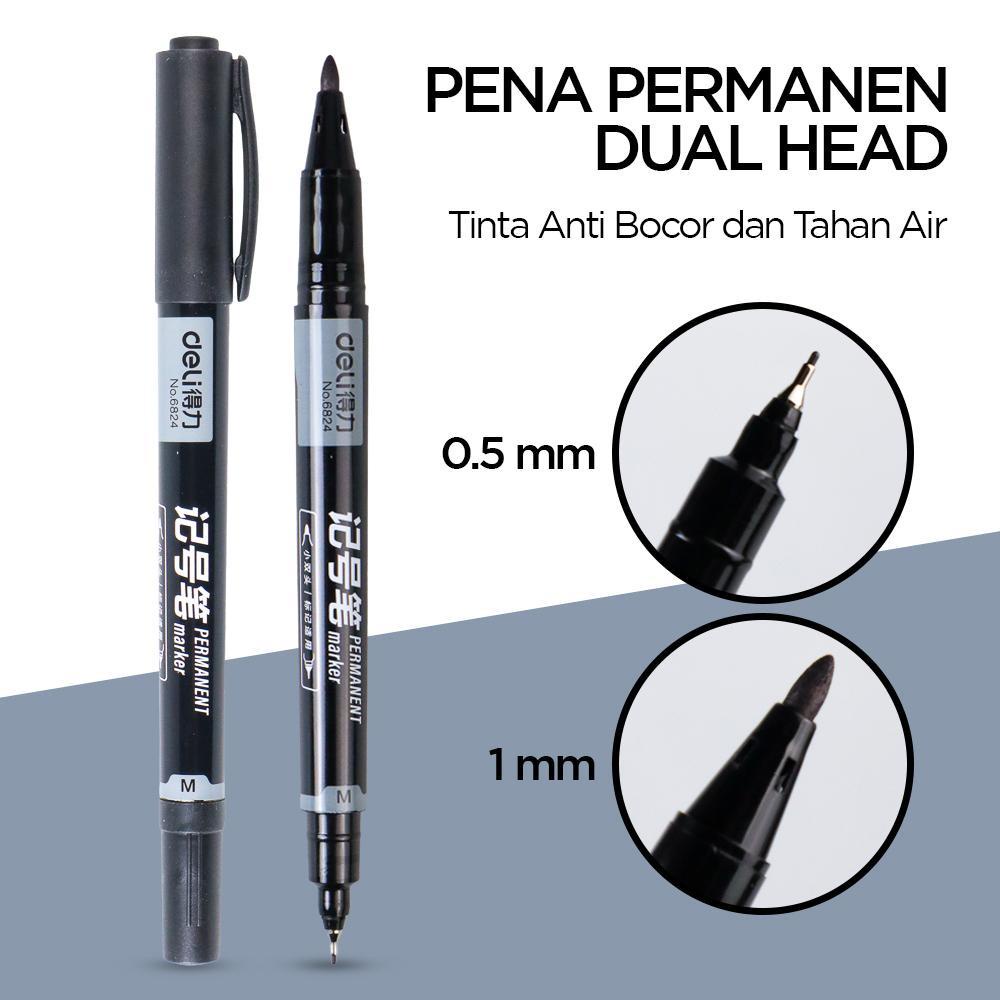 

Alat Tulis Deli Pena Permanen Dual Head Tip Marker Pens Waterproof - 6824 - Black Viral Terlaris Viral