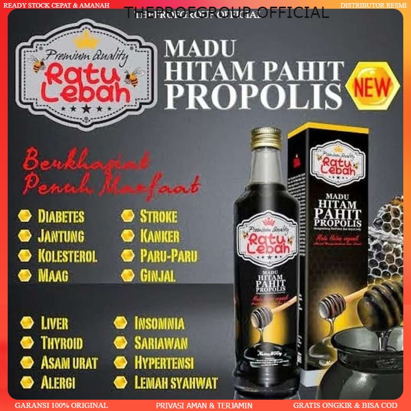 

Madu Hitam Pahit Plus Propolis Daun Insulin Ratu Lebah 470gr Original