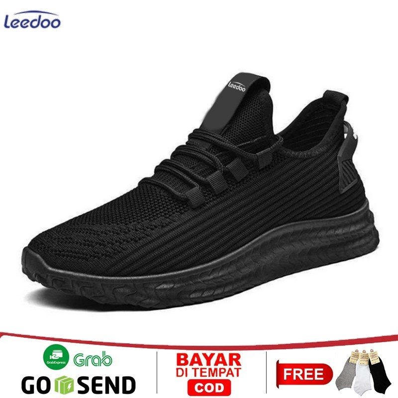 Leedoo Sepatu Sneakers Casual Pria Olahraga Lentur Sport Fashion  Lari Shoes Kekinian Natural Hitam 