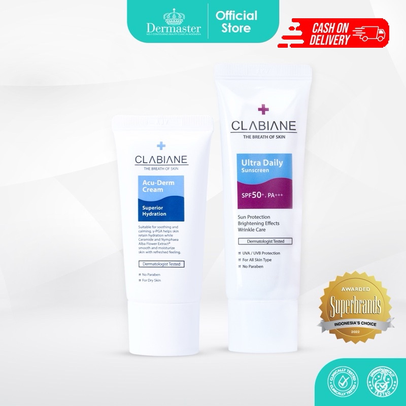 (COD) Dermaster Double Hydration Skin - Clabiane Acu-Derm Cream & Clabiane Ultra Daily Sunscreen