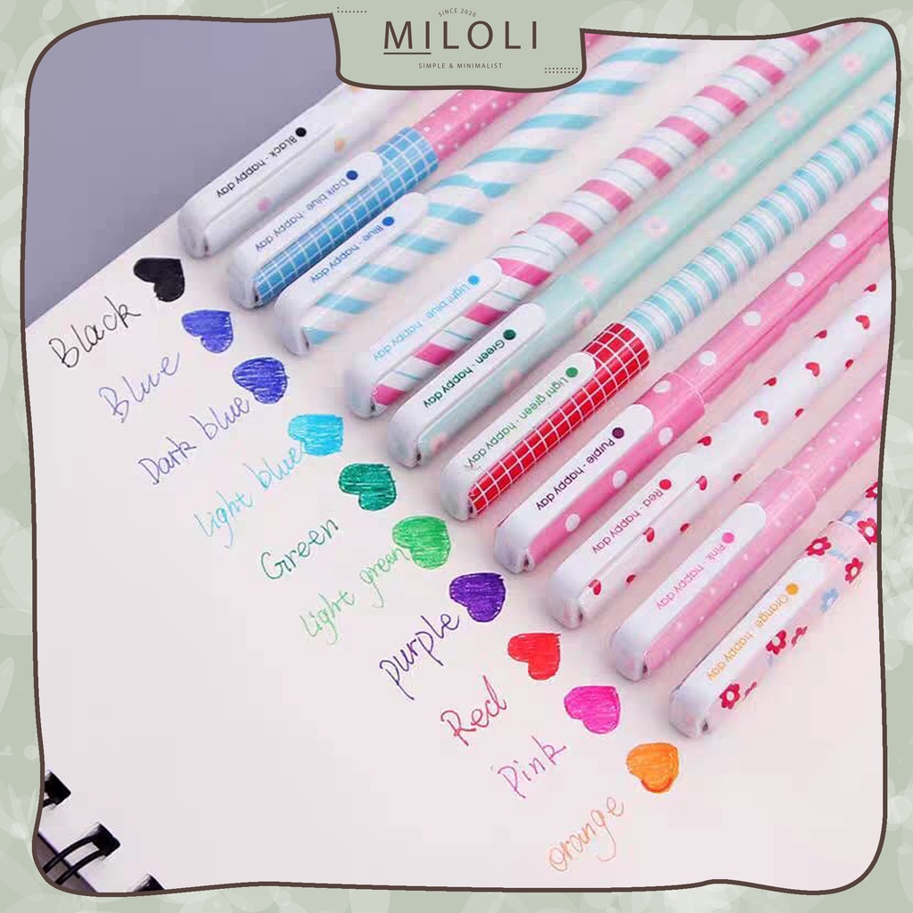 

[MILOLI] 10pcs COLOR SMOOTH GEL PEN FLORAL Pena warna 0,38mm With Box Multi-color Pena Cair Stationary - D0053