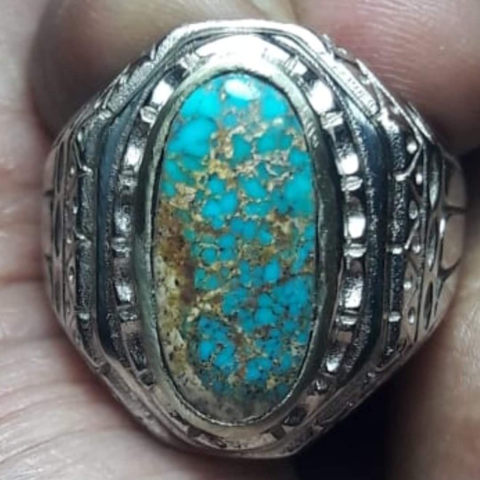Cincin Batu Akik Natural Pirus Persia Iran Biru Fancy Lawas Kuno Antik