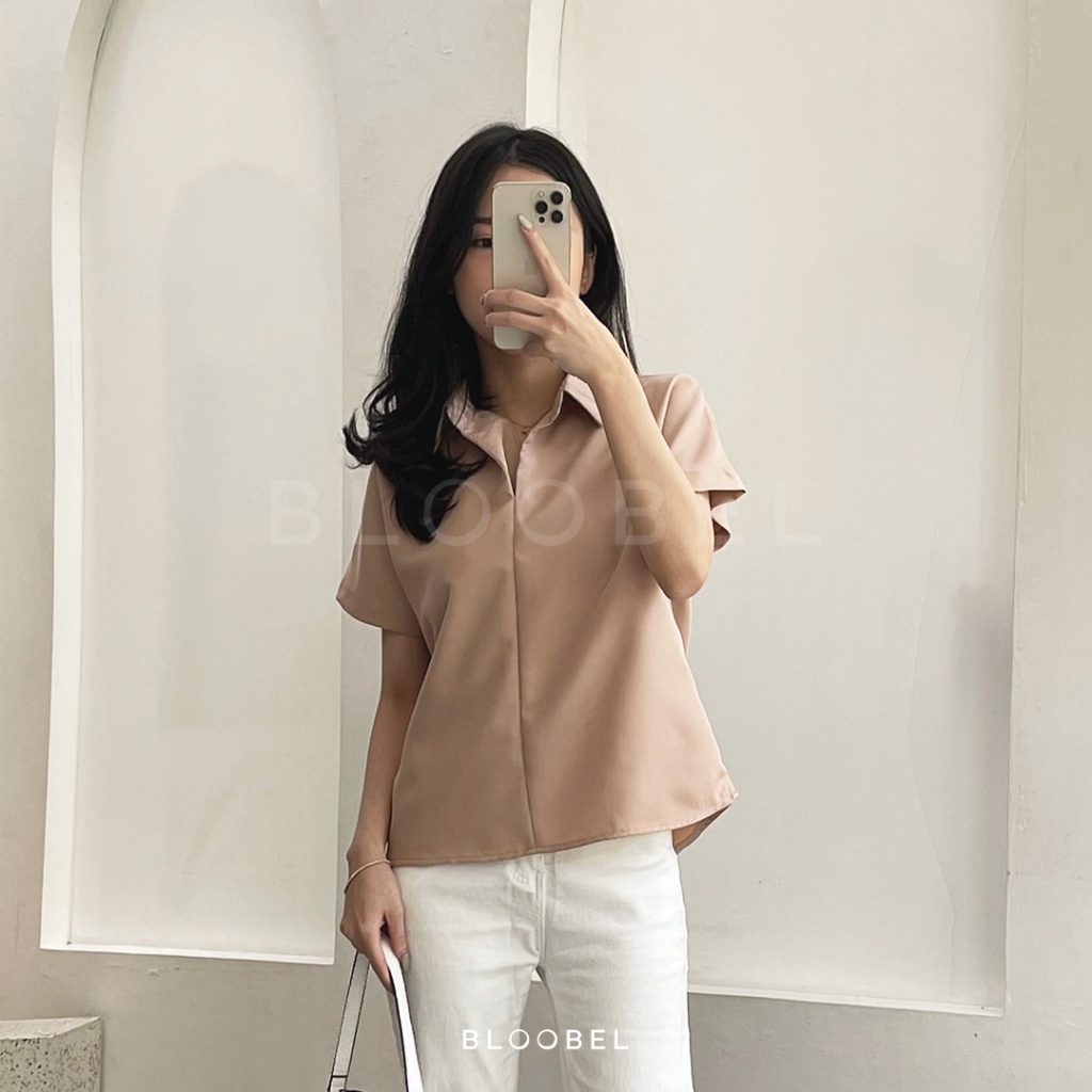 QALISYA LABEL-Bloobel - Orla Top Kemeja Basic Lengan Pendek Atasan Wanita Lengan Pendek