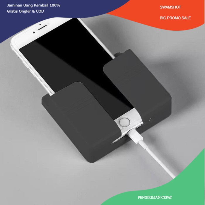 holder hp tempel dinding rak remote Charger tembok Stand phone holder - Hitam