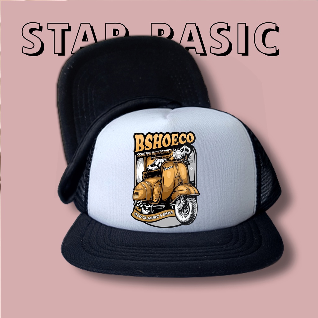 Topi Snapback Jaring BSHOECO VESPA / Topi Trucker / Topi Distro / Topi Pria / Topi Baseball Star Bas