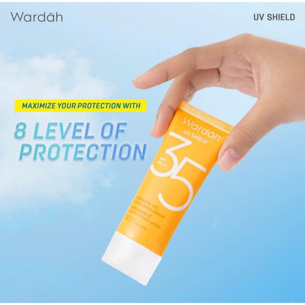 Wardah sunscreen sun care SPF 35 kemasan baru kuning uv shield anti UVA UVB sunblock
