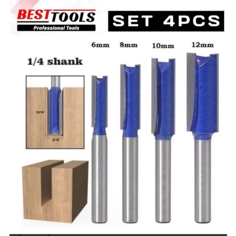 Mata Profil Trimmer  Straight Bit SET 4 pcs Flush Trim Mata Pisau Mesin Profil Mini Router Bering 6x