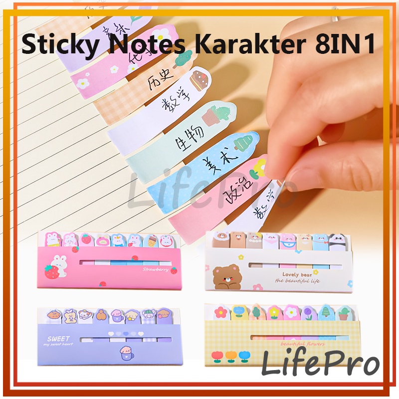 

Sticky Notes Karakter 8IN1 / Pembatas Buku Karakter Hewan Lucu Penanda Buku Stationery Memo Pad Convenience Cute / Tempelan Kertas Catatan 120 Lembar