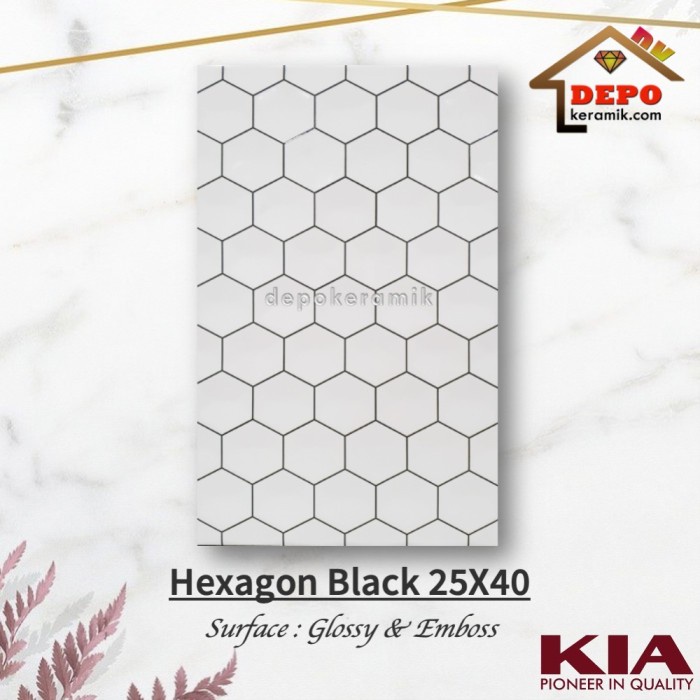KIA Hexagon Black 25x40 Kw1 Keramik Dinding Kilap Motif Hexagonal