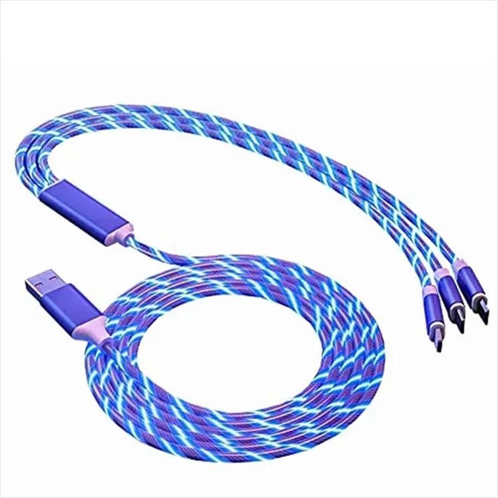 Kabel Charger LED 3IN1  - Kabel Data LED 3IN1 Tipe C Micro Lightning Fast Charging