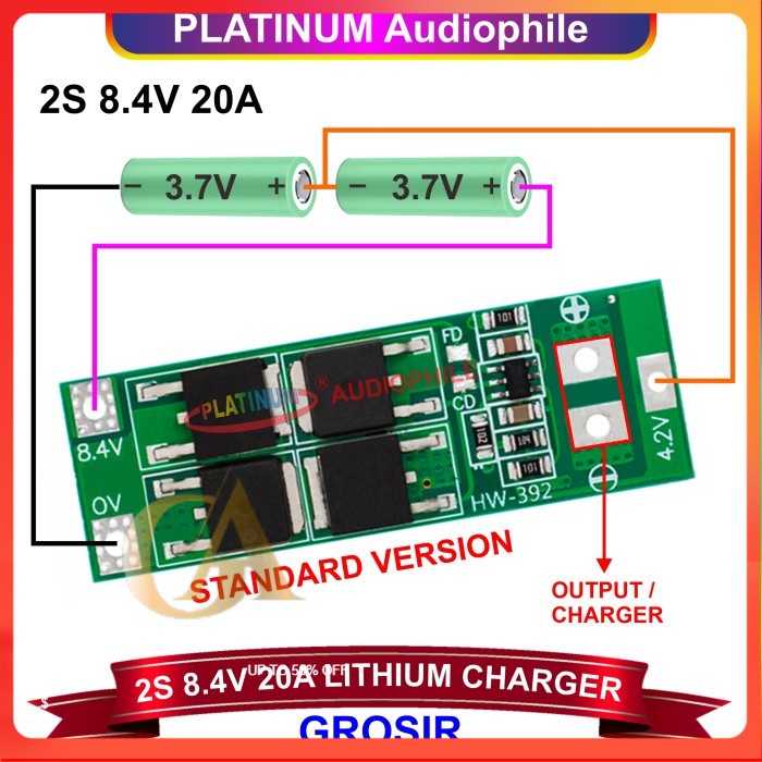 Lithium Baterai Charger Modul 2S 7.2V 8.4V 20A BMS Protection Board - STANDARD READY