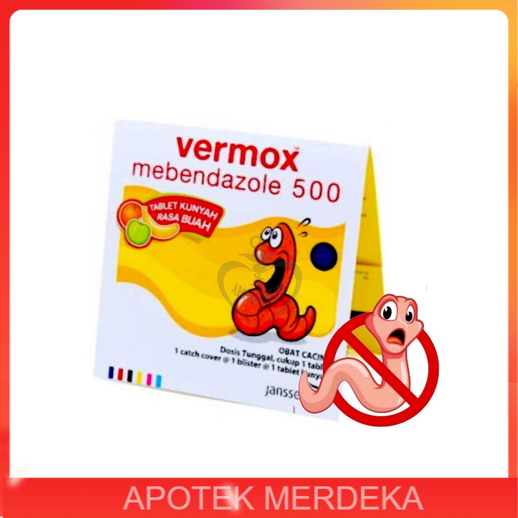 VERMOX TABLET OBAT CACING 1 STRIP / Vermox /Mebendazole 500mg / Obat cacing / Infeksi cacing / Vermo