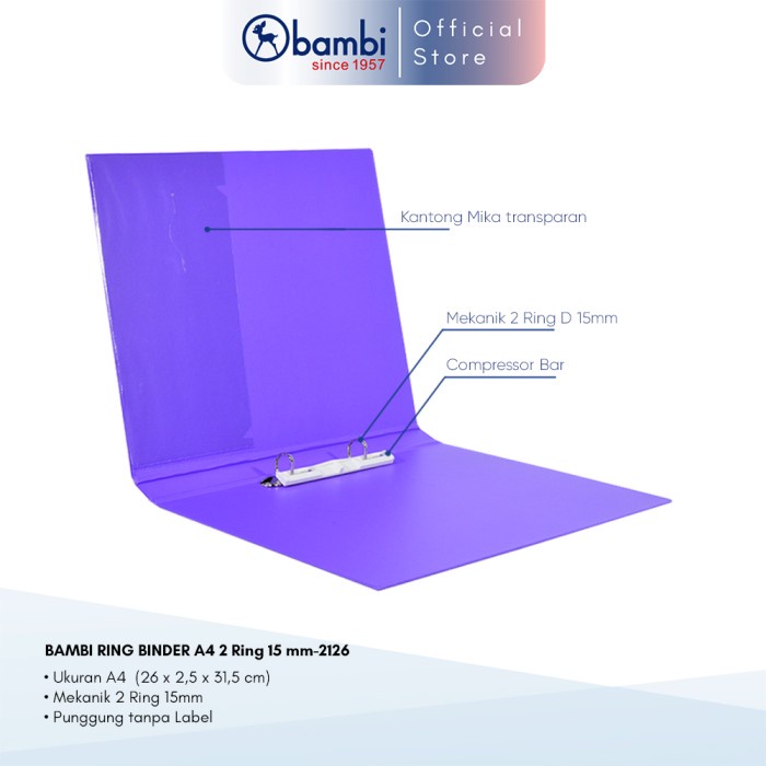 

Bambi D-Type 2 Ring Binder A4 2126 Kapasitas 15mm Tebal 3cm - Blue