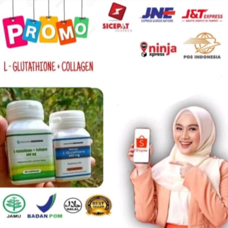 1 PAKET L-GLUTATIONE 350mg + COLLAGEN 600MG WHITENING BOOSTER ASLI 100% ORIGINAL SUPLEMEN OBAT PEMUT
