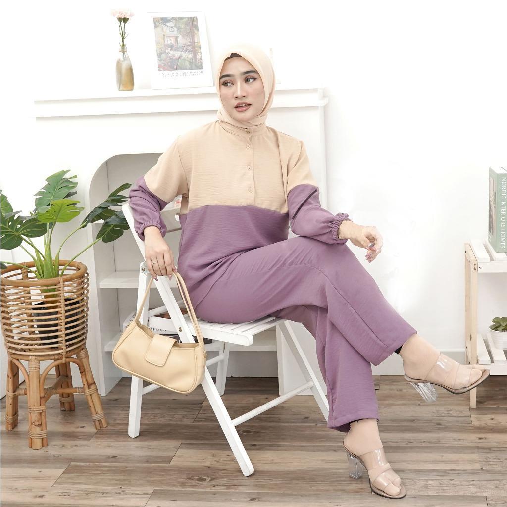W & K - ZEC OOTD WANITA LINA / Oneset Lova CRINCLE / Set Wanita 2 Warna / Outfit Setelan Wanita Keki