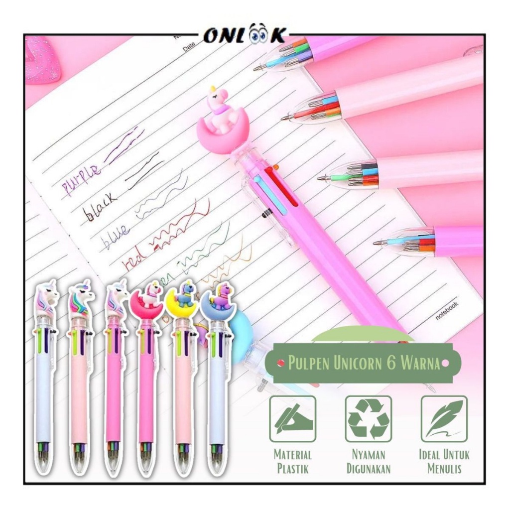 

OL Pulpen Unicorn 6 Warna Multicolor Ballpoint School Supplies Pena 6IN1 Karkater Mekanik Lucu Perlengkapan Alat Tulis Sekolah Motif Kuda Pony