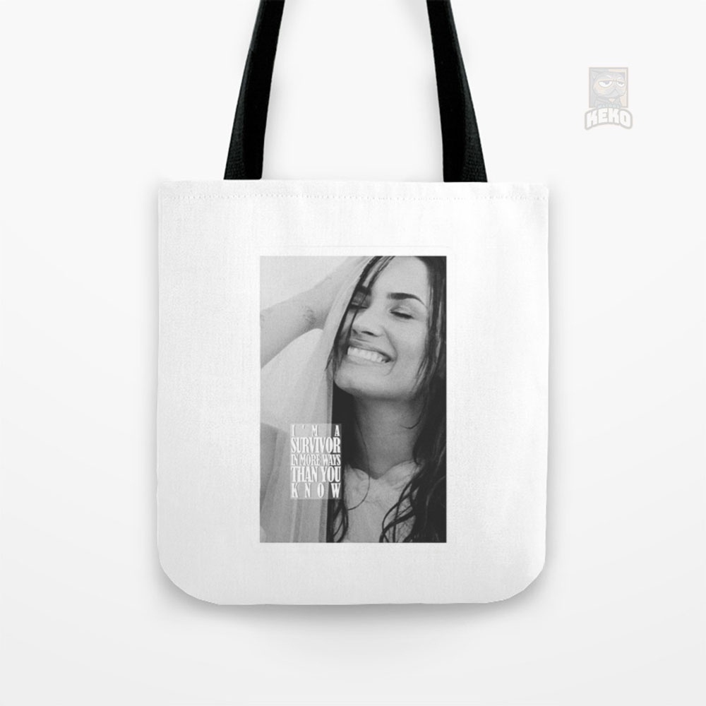 Tas Slempang | Tas Hadiah | Demi Lovatos SURVIVOR SMILE Tote Bag Kanvas