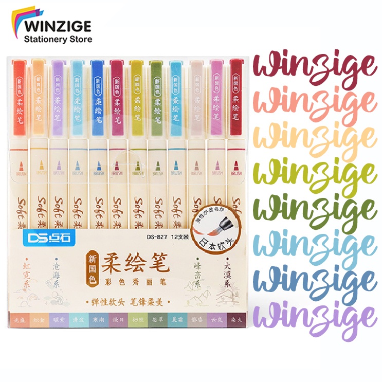 

Winzige Set 12 Soft Brush Sign Pen Calligraphy Pen Aesthetic Brush Lettering Brush Marker Pena Kuas Warna Pulpen Pena Kaligrafi Coloring Markers