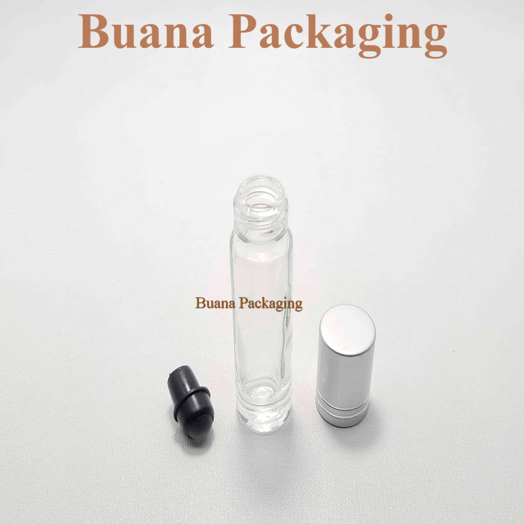 Botol Roll On 8 ml Clear Original Tutup Stainles Silver Matte Bola Plastik Hitam / Botol Roll On / Botol Kaca / Parfum Roll On / Botol Parfum / Botol Parfume Refill / Roll On 10 ml