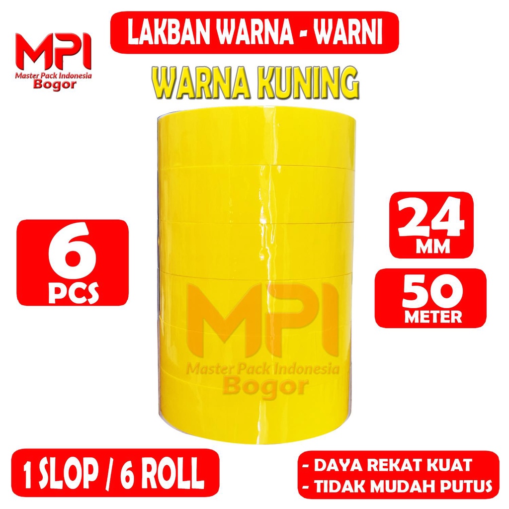 

1 SLOP / 6 ROLL - Lakban Isolasi Warna Kuning 24 mm x 50 Meter - Lakban Warna Master Pack Indonesia Bogor