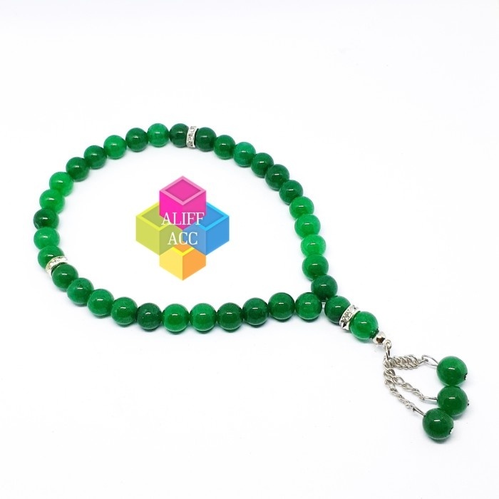 tasbih batu natural giok hijau 33 butir 8 mm asli