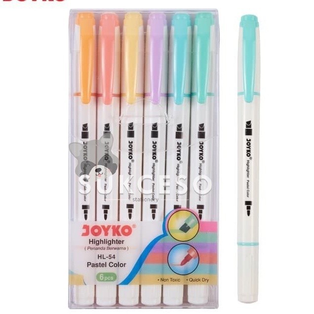 

Joyko Highlighter HL-54 1 Set Isi 6Pcs Dual Tip / Penanda 6 Warna Pastel Color Lucu Unik