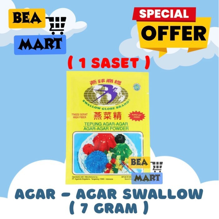 

Agar Agar Swallow Globe Brand 7gr | Tepung Agar / Bubuk Agar Agar / Rumput Walet Agar Agar Instant Powder Saset Sachet 7 gr gram